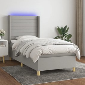 Κρεβάτι Boxspring με Στρώμα & LED Αν.Γκρι 90x190 εκ. Υφασμάτινο