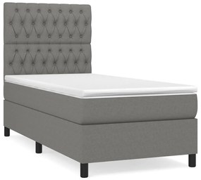 Κρεβάτι Boxspring με Στρώμα Σκούρο Γκρι 90x190 εκ. Υφασμάτινο - Γκρι