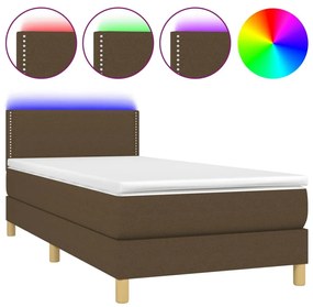 Κρεβάτι Boxspring με Στρώμα &amp; LED Σκ.Καφέ 90x200 εκ. Υφασμάτινο - Καφέ