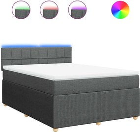 vidaXL Κρεβάτι Boxspring με Στρώμα Σκούρο Γκρι 140x190 εκ. Υφασμάτινο