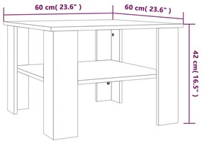 Τραπεζάκι Σαλονιού Γκρι Sonoma 60x60x42 εκ. Επεξεργασμένο Ξύλο	 - Γκρι