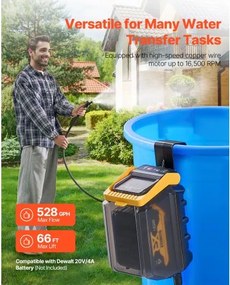 VEVOR Cordless Submersible Water Pump for Dewalt 20V MAX Battery (Tool Only)