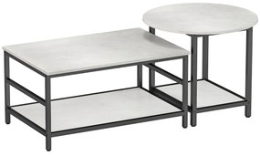 HOMCOM Σετ τραπεζιών σαλονιού, 2 βοηθητικά τραπέζια, όψη μαρμάρου, ρυθμιζόμενα πόδια, ατσάλι, μαύρο/λευκό