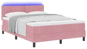 vidaXL Κρεβάτι με Στρώμα & LED Ροζ 160x200 εκ. Βελούδο