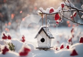 Intra Συλλεκτικό Ξύλινο Παζλ Plywood  4mm - Birdhouse στο χιόνι με κόκκινα μούρα Σε Ξύλινο Κουτί - Διαστάσεις: 10x10 cm – 25 κομμάτια