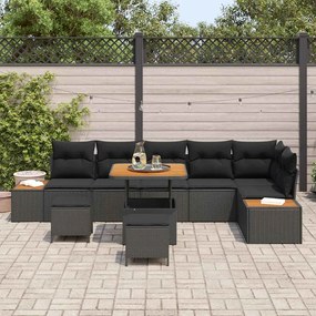 vidaXL Σετ Καναπέ Κήπου με μαξιλάρι 9 pcs Μαύρο Πολυ ράταν