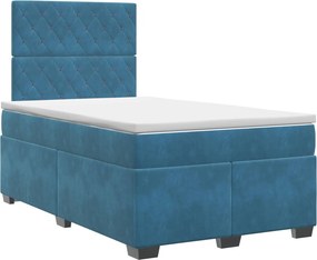 vidaXL Κρεβάτι box spring με στρώμα Μπλε 120 x 200 cm Βελούδο
