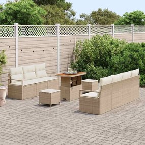vidaXL Σετ Καναπέ Κήπου με μαξιλάρι 10 pcs Μπεζ Πολυ ράταν
