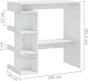 vidaXL Τραπέζι Μπαρ με Ράφια Λευκό 100x50x101,5 εκ. από Επεξ. Ξύλο