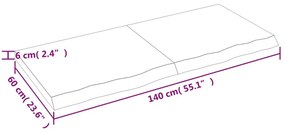 Ράφι Τοίχου Σκούρο Καφέ 140x60x(2-6) εκ. Επεξ. Μασίφ Ξύλο Δρυός - Καφέ