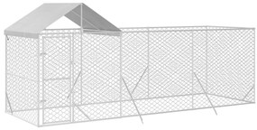 vidaXL Κλουβί Σκύλου Εξ. Χώρου με Οροφή Ασημί 6x2x2,5 μ. Γαλβ. Ατσάλι