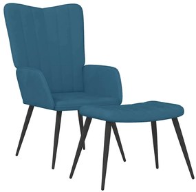 vidaXL Πολυθρόνα Relax Μπλε Βελούδινη με Σκαμπό