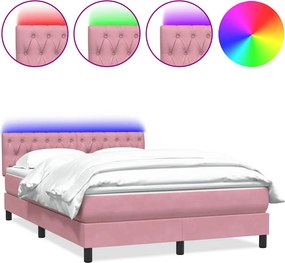 vidaXL Κρεβάτι Boxspring με Στρώμα &amp; LED Ροζ 160x210 εκ. Βελούδινο