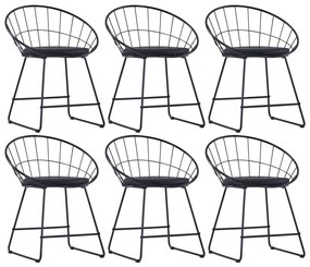 Καρέκλες Τραπεζαρίας 6 τεμ. Μαύρες Ατσάλι/Καθίσματα Δερματίνης - Μαύρο