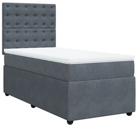 Κρεβάτι Boxspring με Στρώμα Σκούρο Γκρι 90x200 εκ. Βελούδινο - Γκρι