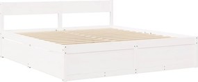 vidaXL Κρεβάτι με Συρτάρια+Στρώμα Λευκό 200x200 εκ. Μασίφ Ξύλο Πεύκο