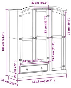 Ντουλάπα Corona Λευκό 151,5x52x186 εκ. από Μασίφ Ξύλο Πεύκου - Λευκό