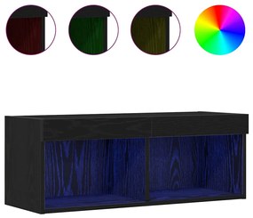 vidaXL Ντουλάπα τοίχου τηλεόρασης με φώτα LED Μαύρη Δρυς 80x30x30 εκ.