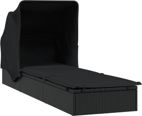 vidaXL Ξαπλώστρα Πτυσσόμενη Οροφή Μαύρη 213 x 63 x 97 εκ. Συνθ. Ρατάν
