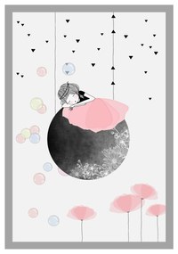 Παιδικό χαλί C7678.01 Σειρά KIDDER Λευκό-Γκρί-Ρόζ με Κρόσια 80x150εκ. 80x150x1 εκ.