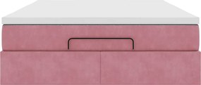 vidaXL Οθωμανικό κρεβάτι με στρώμα ροζ 140x200cm Βελούδο