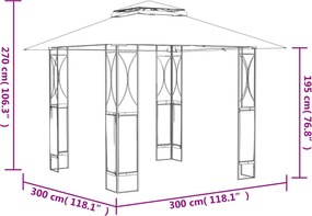 vidaXL Κιόσκι με Οροφή Ανθρακί 300 x 300 x 270 εκ. από Ατσάλι