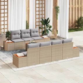 vidaXL Σετ Καναπέ Κήπου με μαξιλάρι 8 pcs Μπεζ Πολυ ράταν