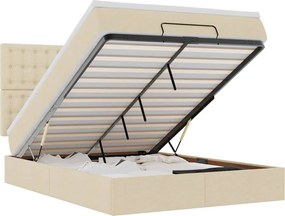 vidaXL Οθωμανικό κρεβάτι με στρώμα &amp; LEDs Cream 140x200 cm Ύφασμα