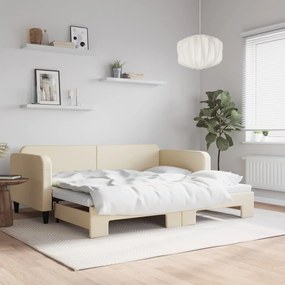 vidaXL Καναπές Κρεβάτι Συρόμενος Κρεμ 90 x 200 εκ. Ύφασμα