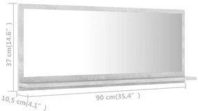 Καθρέφτης Μπάνιου Γκρι Σκυροδέματος 90x10,5x37 εκ. Μοριοσανίδα - Γκρι