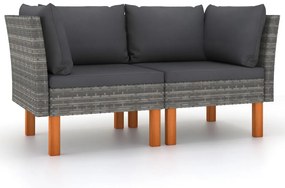 vidaXL Καναπέδες Γωνιακοί 2 τεμ. Συνθετικό Ρατάν/Μασίφ Ξύλο Ευκαλύπτου