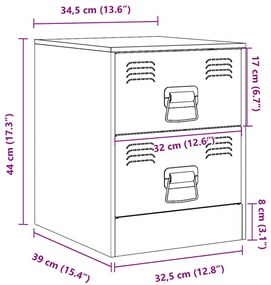 Κομοδίνο Πράσινο 34,5 x 39 x 44 εκ. από Χάλυβα - Πράσινο