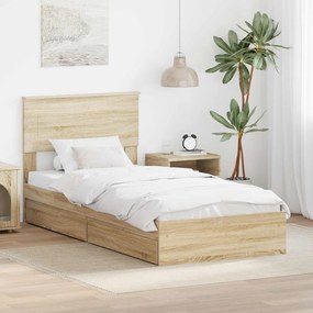 vidaXL Κρεβάτι Αποθήκης Δρύς Sonoma 90 x 190 cm Επεξεργασμένο Ξύλο