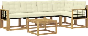 vidaXL Σειρά Καναπέ Εξωτερικού με μαξιλάρι 6 pcs Λευκό και Κρεμ