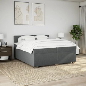 Κρεβάτι Boxspring με Στρώμα Σκούρο Γκρι 200x200 εκ. Υφασμάτινο - Γκρι