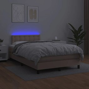 Κρεβάτι Boxspring Στρώμα&amp;LED Καπουτσίνο 120x190 εκ. Συνθ. Δέρμα - Καφέ