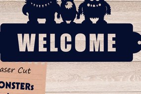 Intra απο ξύλο plywood Χρώμα wenge 3mm-4mm πάχος - Οικογενειακό σημάδι καλωσορίσματος, Monsters Δίασταση 30x20 cm INTRAFABR-71630318