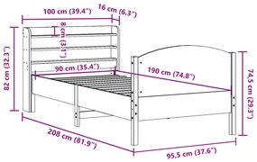 Σκελετός Κρεβ. Χωρίς Στρώμα Λευκό 90x190 εκ Μασίφ Πεύκο - Λευκό