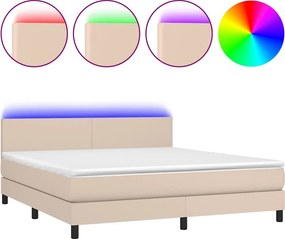 vidaXL Κρεβάτι Boxspring Στρώμα&amp;LED Καπουτσίνο 160x200 εκ. Συνθ. Δέρμα