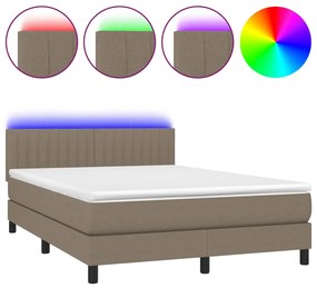 vidaXL Κρεβάτι Boxspring με Στρώμα & LED Taupe 140x200 εκ. Υφασμάτινο