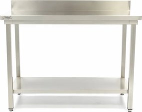 Stainless Steel Table - 60 x 60cm - Adjustable Height - with Backsplash and Storage Shelf