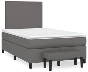 vidaXL Κρεβάτι Boxspring με Στρώμα Γκρι 120x190εκ. από Συνθετικό Δέρμα