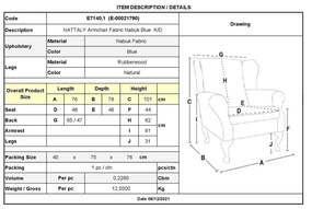 Πολυθρόνα NATTALY Ύφασμα Nabuk Μπλε K/D 76x78x101cm