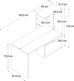 Γραφείο εργασίας Merino Megapap χρώμα λευκό 149,5x61,8x120εκ.