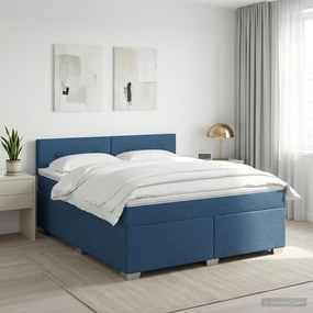 vidaXL Κρεβάτι box spring με στρώμα Μπλε 160 x 200 cm Ύφασμα