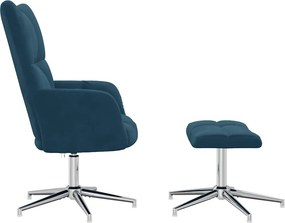 vidaXL Πολυθρόνα Relax Μπλε Βελούδινη με Σκαμπό