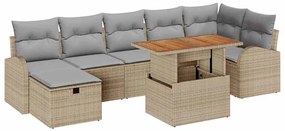 vidaXL Σετ Καναπέ Κήπου Ρυθμιζόμενο ύψος 8 pcs Μπεζ συνθετικό ρατάν