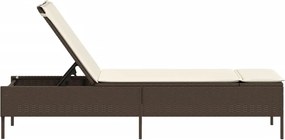 vidaXL Ξαπλώστρα Καφέ από Συνθετικό Ρατάν με Μαξιλάρια