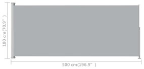 Σκίαστρο Πλαϊνό Συρόμενο Βεράντας Γκρι 180 x 500 εκ. - Γκρι