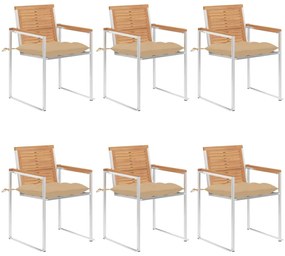vidaXL Καρέκλες Κήπου 6 τεμ. από Μασίφ Ξύλο Teak με Μαξιλάρια